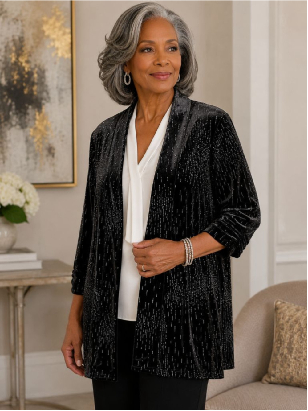Tanjay Black Silver Sparkle Velvet Blazer Women’s Plus Size 2X